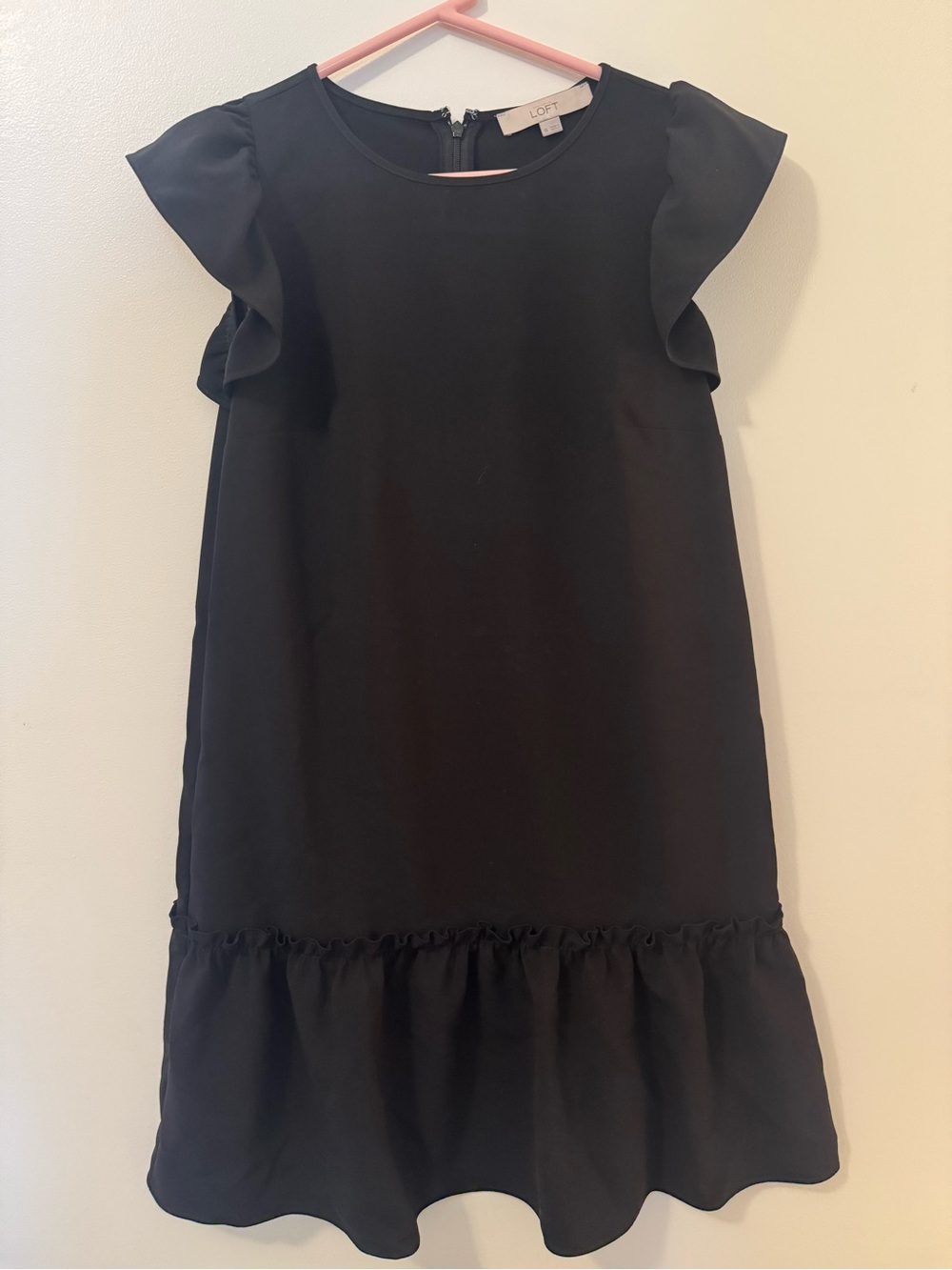 Loft Womens Black Ruffle Sleeve Dress